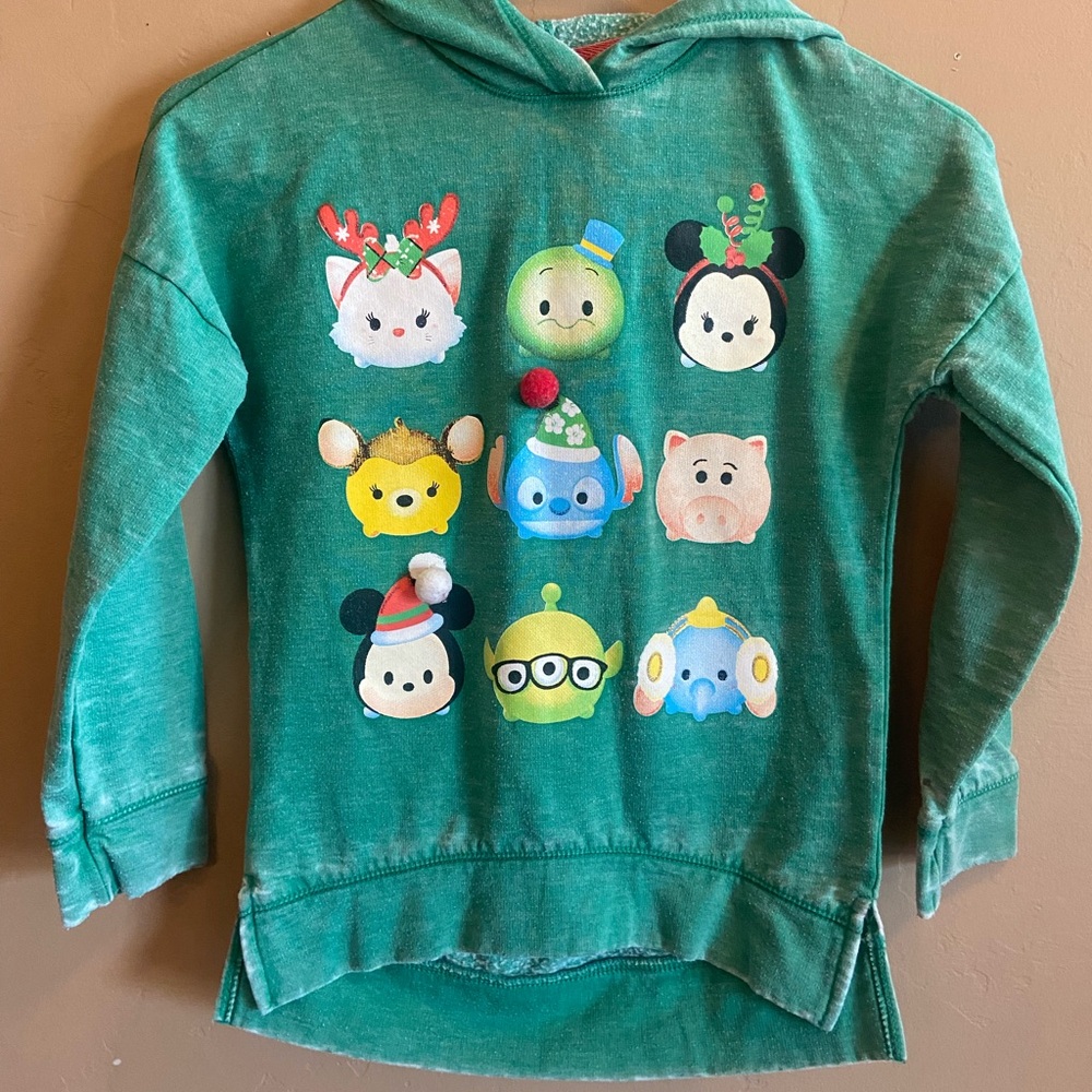 Disney Tsum Tsum character Holiday hoodie size medium 7/8 green cotton polyester